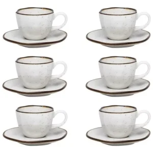 Kit 6 Xícaras Chá Pires Porcelana Ryo Oxford Maresia Rústico